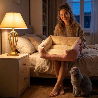 Panier pour chat rose confortable