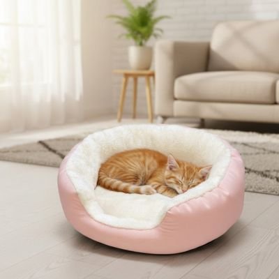 Panier pour chat rose et chat roux
