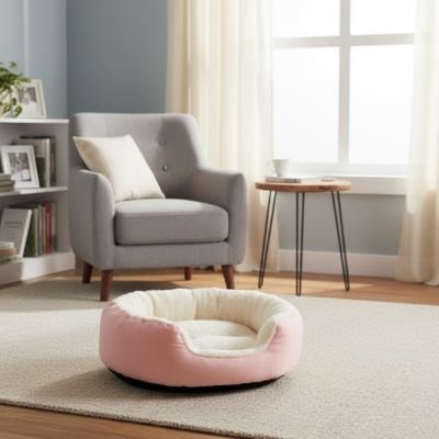 Panier pour chat rose pale et blanc