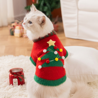 Pull de Noël pour chat – Motif boules multicolores